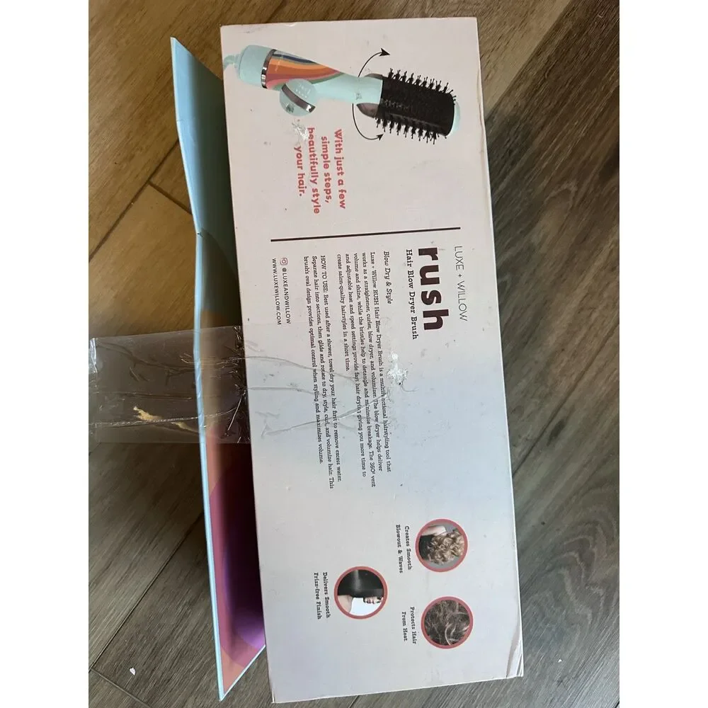 Luxe + Willow Hot Air Hair Dryer Brush Volumizer Styling Brush Aqua New Open Box